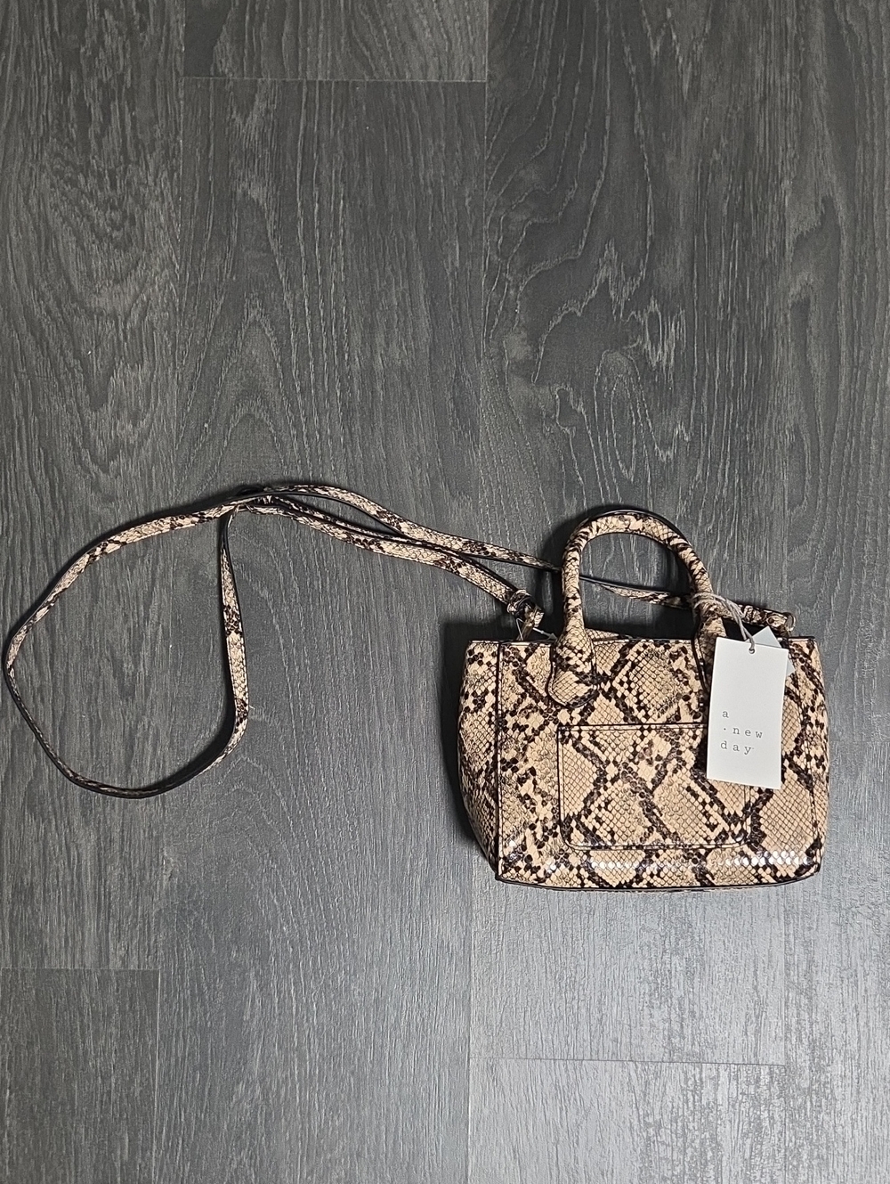 NWT a new day Beige and Brown Snake-Print Crossbody Bag